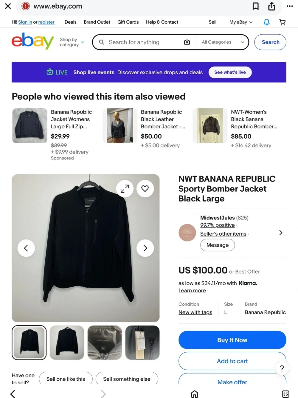 Banana Republic Black Bomber Jacket